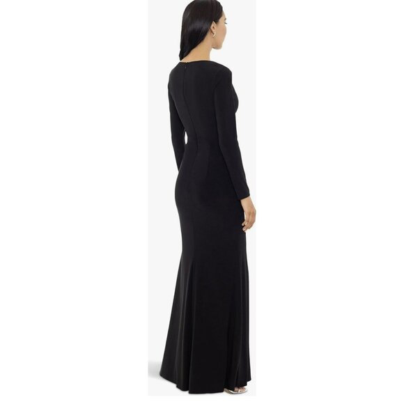 Xscape $249 Black Nude Trudy Ruffle Slit Jersey Formal Maxi Dress Gown Sz 6 NEW - Picture 2 of 8